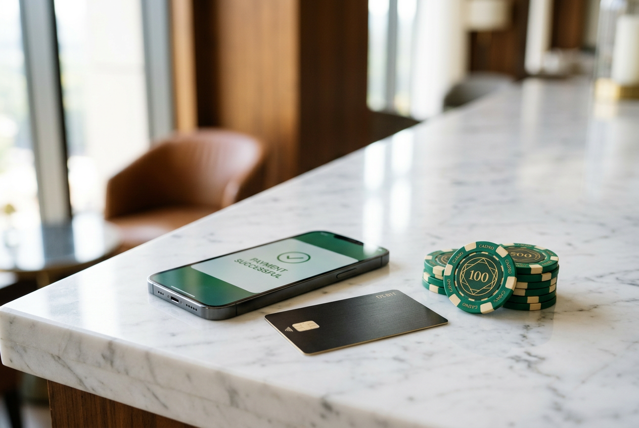 Detailný záber na smartfón a platobnú kartu pripravenú na vklad v online kasíne